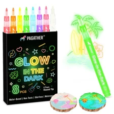8 Colors Glow in the Dark Markers – 0.7mm Round Tip Neon Fluorescent Paint P...