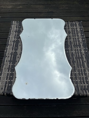 LOVELY LARGE ANTIQUE ART DECO WAVY EDGE BEVELLED WALL HALL MIRROR OVER MANTEL - Picture 14 of 17