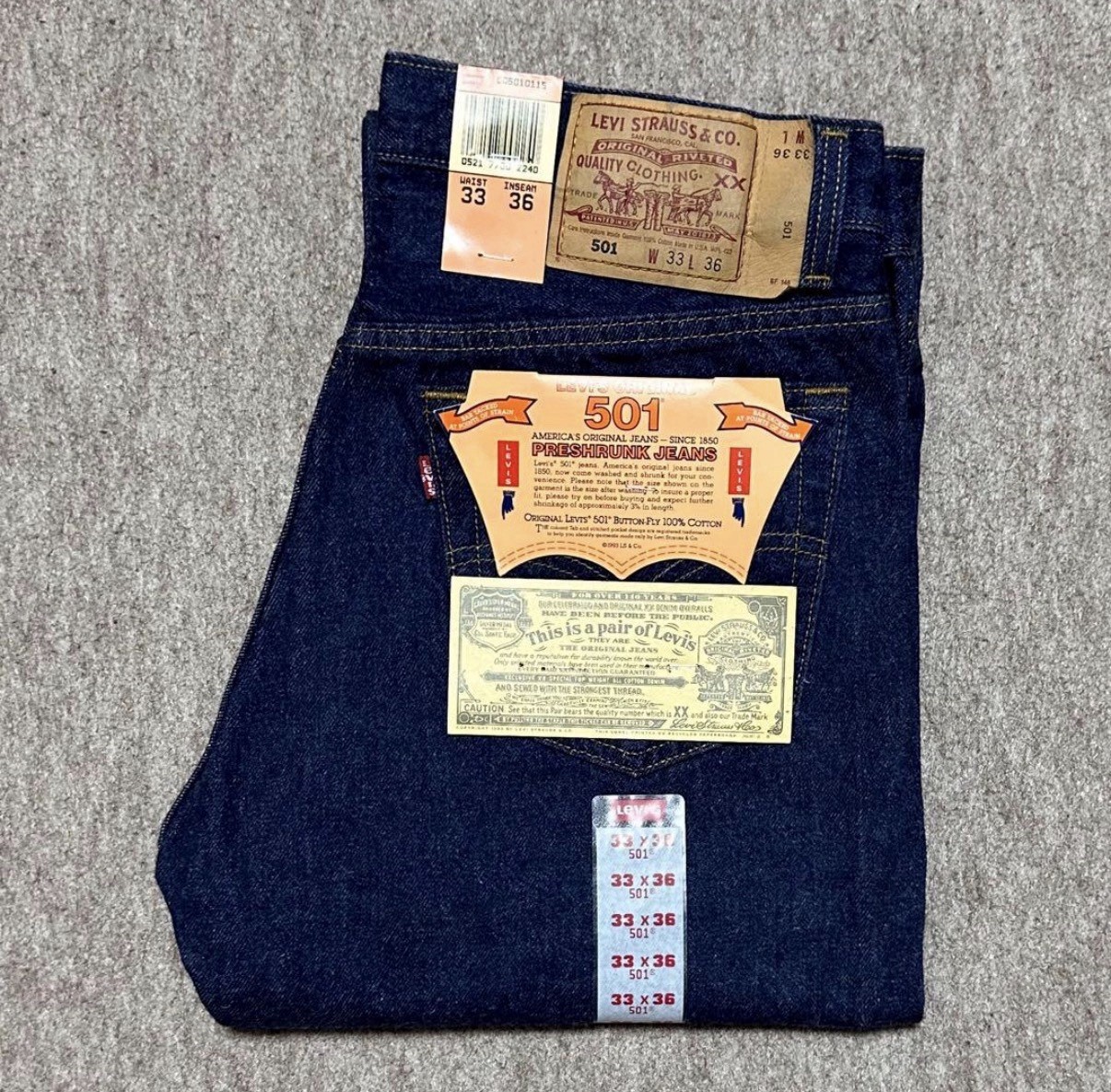 Levi’s 501 Deadstock 1990s Jeans NWT Made in USA W33 L36 Vintage Denim