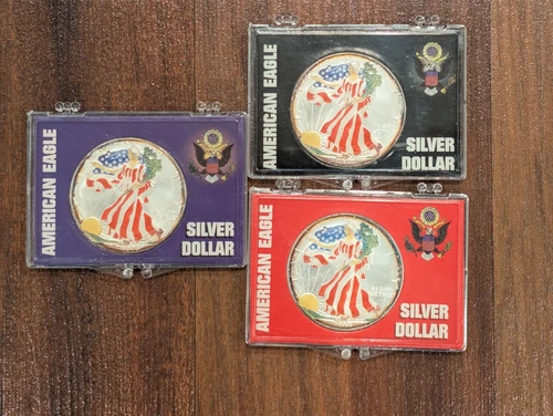 Lot of 3 2000 American Silver Eagle 1oz .999 Colorized Silver Coins