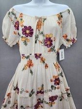 Anthropologie Kindred PM Ivory Embroidered Tiered Smocked Cottagecore Maxi Dress