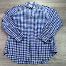 David Donahue Shirt Mens Medium Blue Gingham Check Dress Long Sleeve Cotton