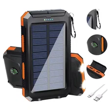 20000mAh Solar Power Bank Portable Solar Charger Waterproof Dual 5V USB Ports 2