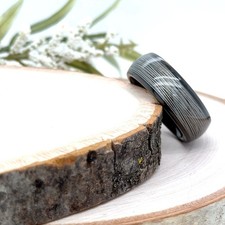 8mm Black Tungsten Christmas Ring For Unisex Wood Grain Rolled Inlay Modern Band