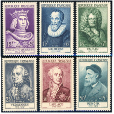FRANCE, N° 1027 À 1032 TIMBRES NEUFS**, CÉLÉBRITÉS "SÉRIE RENOIR" 1955 COTE 160€