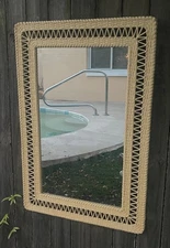 VTG 1970's Huntington Co. Yellow Heavy Plastic Faux Wicker 24x33” Wall Mirror
