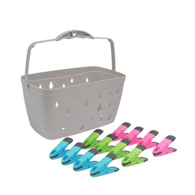JVL Kunststoff Hering Korb, grau mit 48 Prisma Soft Touch Clip Heringe, Multi