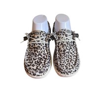 Hey Dude Wendy Leopard Black Grey Animal Print Slip On Loafers Women's SZ 6