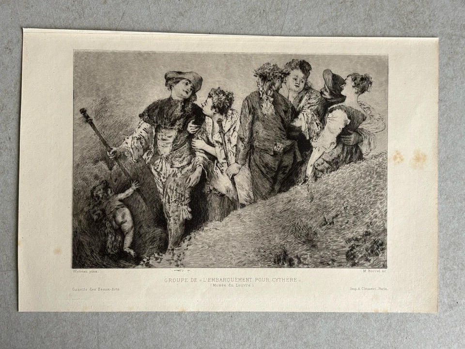 Antoine Watteau gravure Eau Forte Etching Groupe De L’embarquement Pour Cythère - Photo 2/4