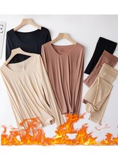 Women's 2PCS Long Johns Underwear - Thin Thermal Top Bottom for Cold Weather Set