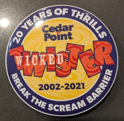 WICKED TWISTER Cedar Point Button Roller Coaster Rare Defunct Amusement Park Pin