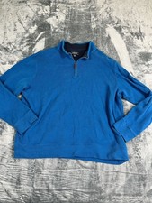 Lands End Mens Blue 1/4 Zip Pullover Sweater XXL Cotton Blend Long Sleeve