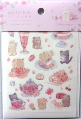 KYOWA Sakura Sweets Animal Masking Sticker Sheet Made in Japan Cat Dog Rabbit