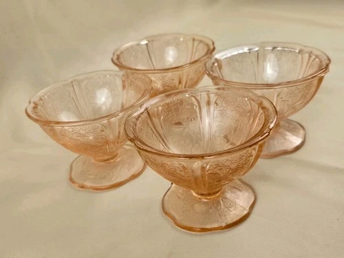 Jeannette Depression Glass Pink Cherry Blossom Sherbet Dishes - Set of 4