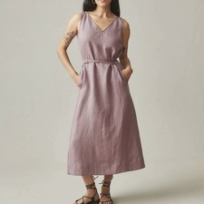 NWOT American Giant Women's Linen Tie Dress Twilight Mauve Size Medium