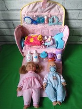 Bundle of 2 x small vinyl  Baby Dolls & carry bag, clothes  accessories  bundle.