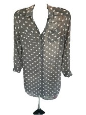 Old Navy Gray White Polka Dot Shirt Dress Woman’s Small Button Front Chiffon