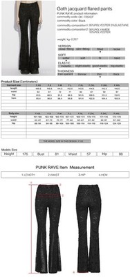 Punk Rave Women Black Gothic Jacquard Lace Flared Pants Slim Fit