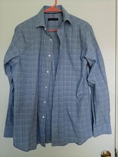 TOMMY HILFIGER Men's Dress Shirt 15-15.5 34/35 Medium Stretch Blue Plaid