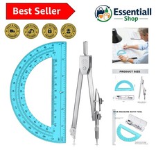 Complete Geometry Set with Robust Compass and Clear 6 Inch Protractor in Blue