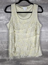 VTG Beige Silver Metallic Floral Tiered Ruffle Tank Top Sz M Fairy Boho Y2K
