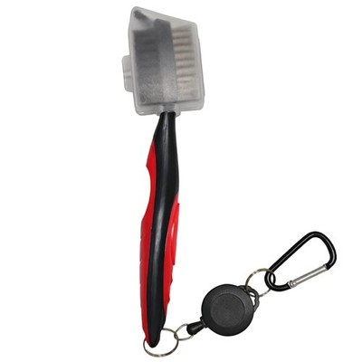 Dual-Sided Golf Club Brush w/ Retractable Zip-Line and Carabiner Groove Cleaner