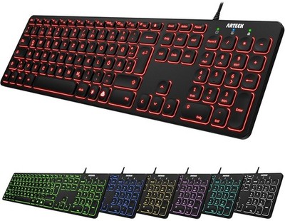 Arteck USB Tastatur 7 Farben Hintergrundbeleuchtung Full Size