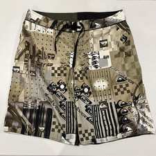 Quiksilver Board Shorts Brown Mens 36 Vintage 90s Surfer Y2K AOP LOGO