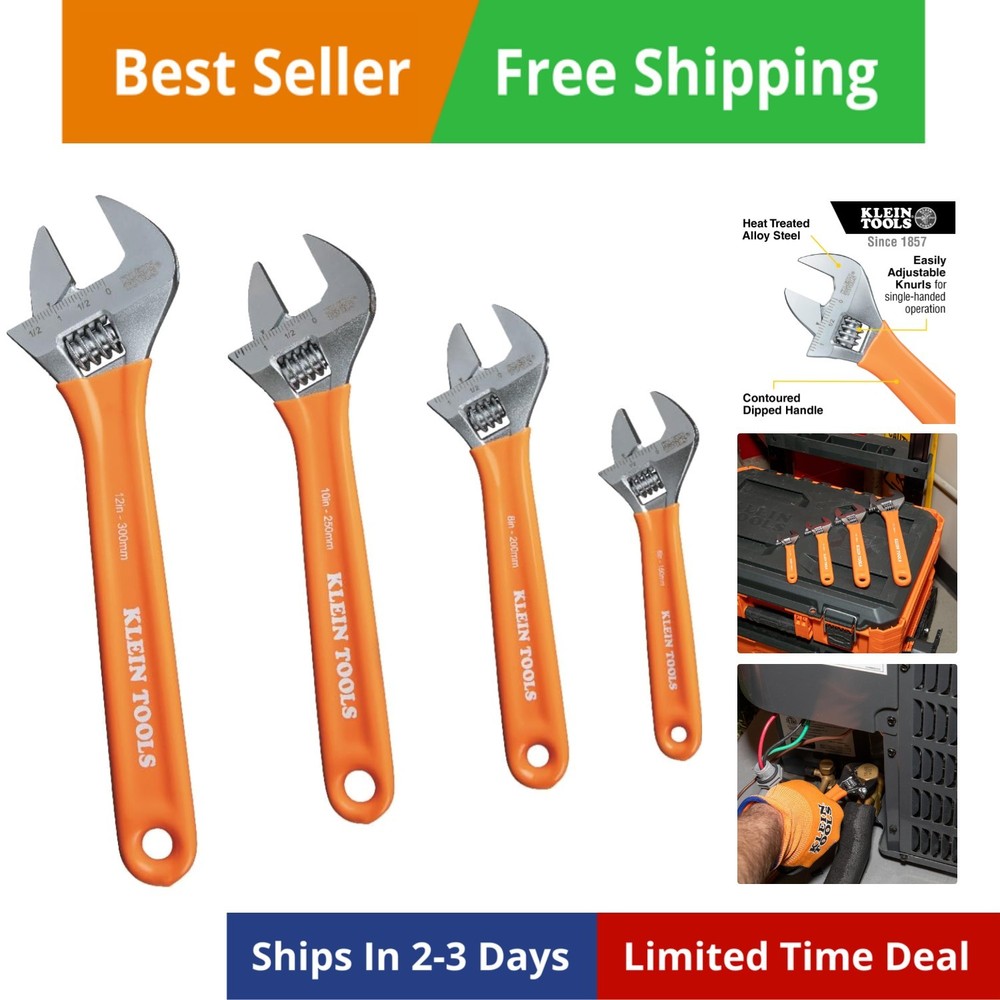 Adjustable Wrench Set, Extra Capacity, 6-Inch, 8-Inch, 10-Inch, 12-Inch, Forg...