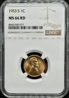 1953-S Lincoln Head Wheat Cent NGC MS 66 RD Red San Francisco Mint GEM BU Nice!
