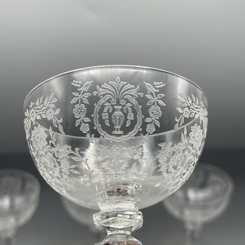 Tiffin Franciscan Queen Ann Etched Champagne Coupe Glasses Set Of 5 - Picture 2 of 5