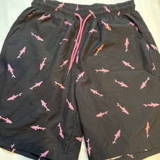 Shark print drawstring men s Large swim trunks quick dry