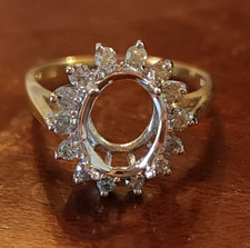 New Oval 6.5 x 4mm Diamond Halo Setting Ring Semi Mount 10K Yellow Gold Sz 8 3g 