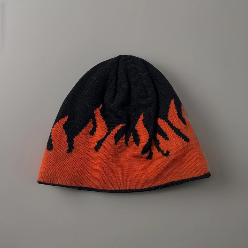 Harley Davidson All Over Beanie Flame Fire Black Orange Men Hat Bike Cap - Image 2 of 4