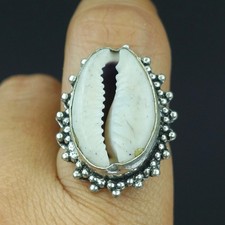 Natural Cowrie Shell Gemstone Handmade 925 Sterling Silver Ring Size-7.75 US