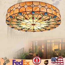 23 Inch Ceiling Light Tiffany Style Stained Glass Shade Flush Mount Ceiling Lamp