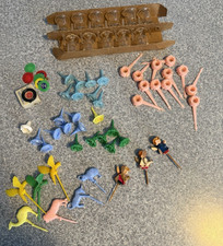 Lot of Vintage Plastic Cupcake Cake Picks Candle Holders ALL OCCASSION 1950's-70