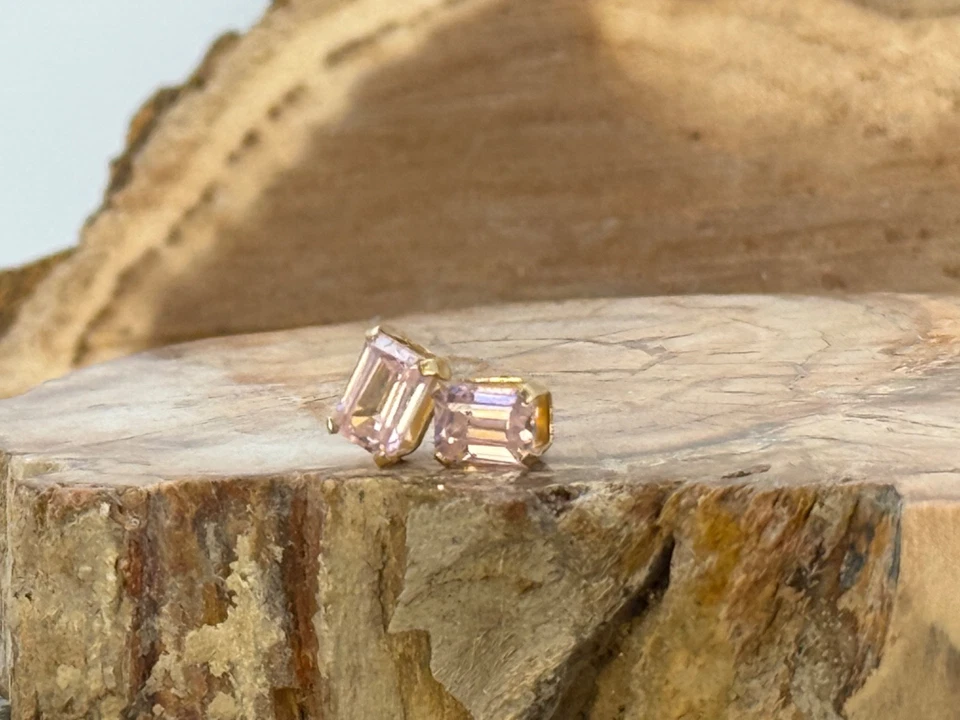 Aretes vintage de turmalina rosa de oro amarillo macizo de 14k--KBB214,25 Foto 3 de 4