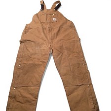 Carhartt Arctic Quilt Lined Duck Bib Overalls Brown Leg Zip Workwear Men's 54x32