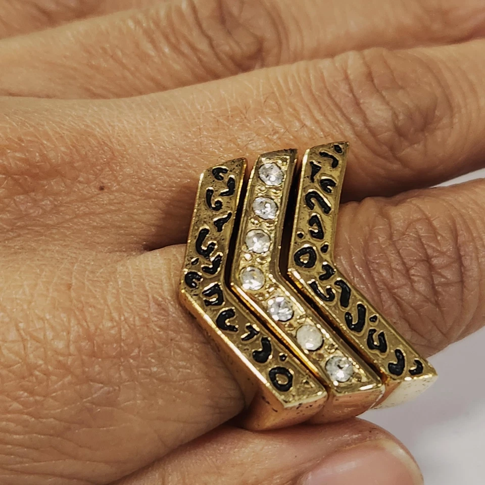 HSN Sigal Estilo 3 Piezas Cristal Estampado Animal Acero Inoxidable Anillos Apilados Talla 5 Foto 2 de 4