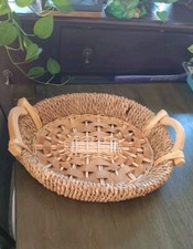 Large Oval Woven Wicker Water Hyacinth Farm Basket with Wooden Handles 19  X16  