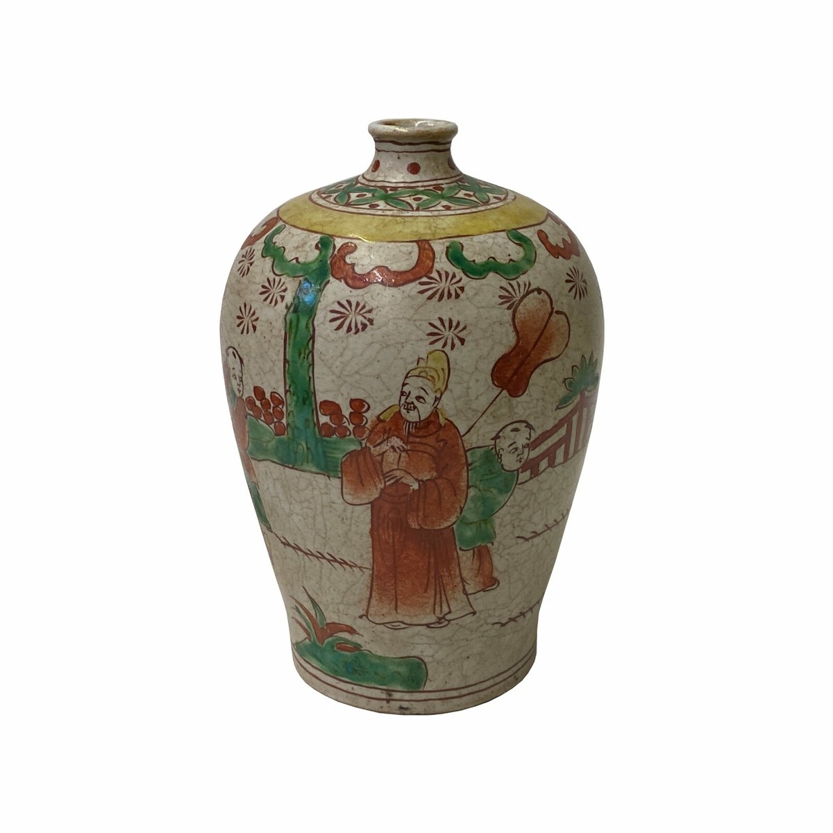Chinese Oriental People Scenery Gray Tan Color Ceramic Vase ws1781S Chinese Oriental People Scenery Gray Tan Color Ceramic Vase ws1781S