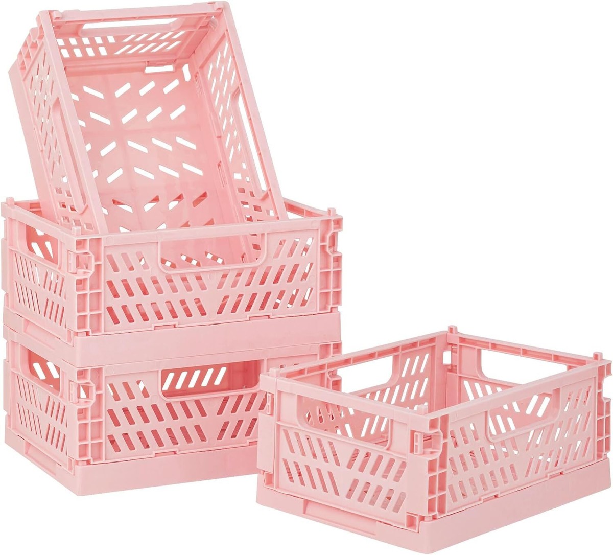 4-Pack Pink Plastic Storage Crate Small 5.9