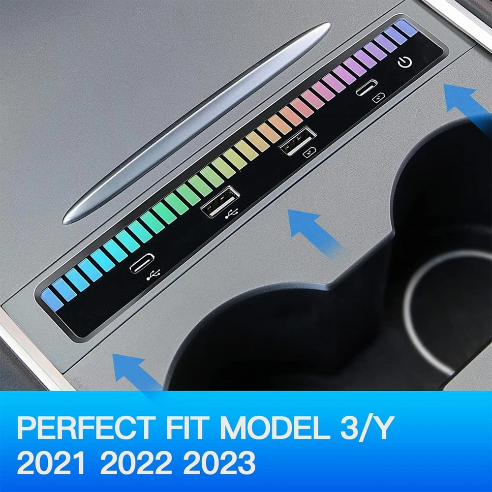 USB Hub Multi Port Docking Station Ambient Light for Tesla Model 3/Y 2021-2023