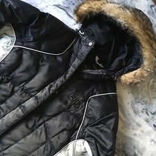 Fila Down Puffer Padded Black Fur Hood Ski Jacket Coat Womens Ladies Uk 10 S