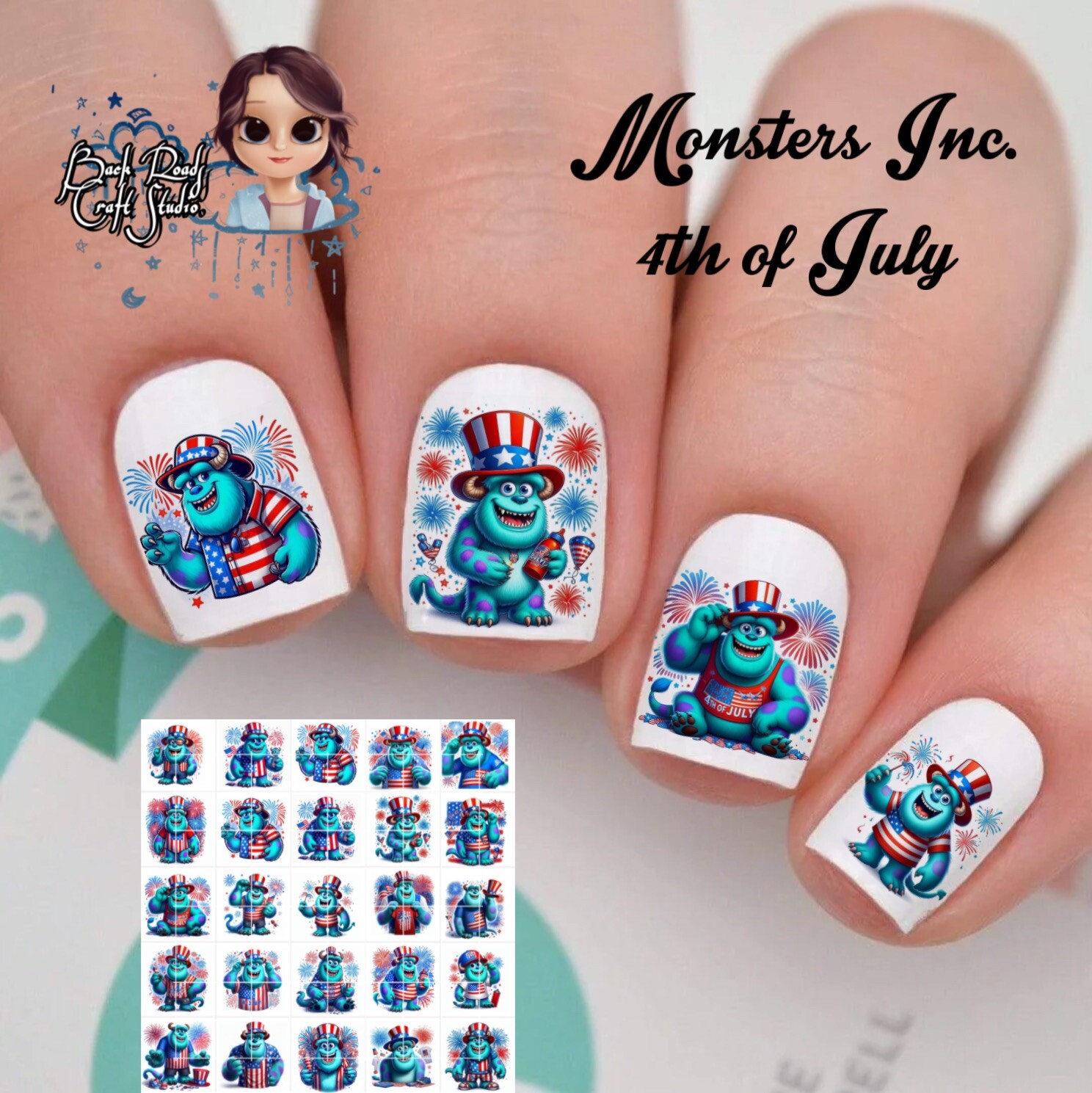 Red White Blue 4th Independence Day Waterslide Nail Art Decals Set of 50