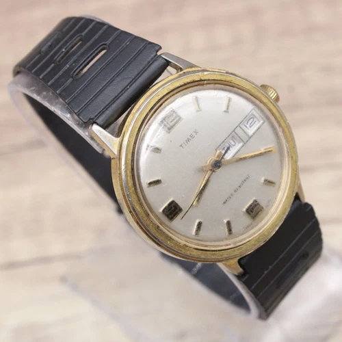 Vintage Timex Automatic Watch Mens Gold Tone Stainless Steel Self Wind Date 80s