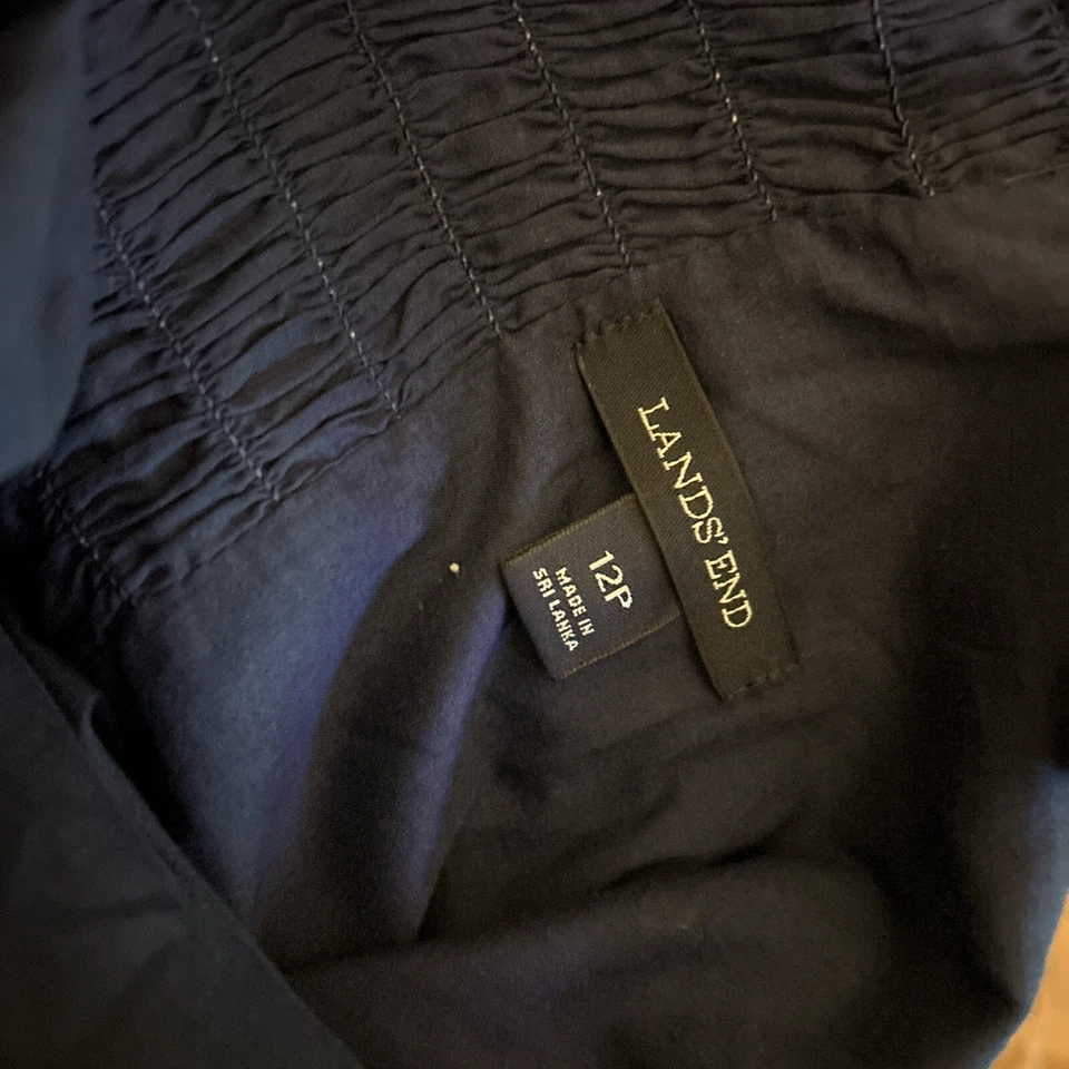 Vestido Z Vintage LANDS END Fit & Flare Sun Azul Marinho Amarelo Flores Tamanho 12P Pequeno - Imagem 3 de 3