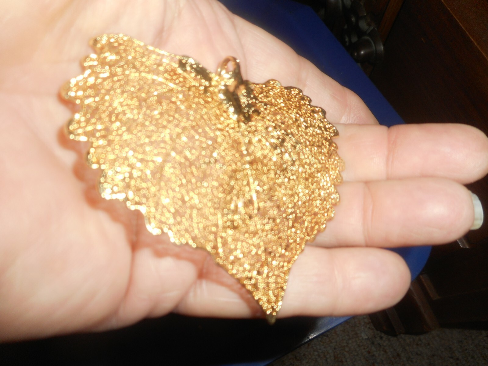 GOLD DIPPED PENDANT VINTAGE REAL LEAF Skeleton Go… - image 8