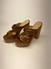 Veronica Beard Womens Garrick Brown Leather Buckle Platform Slide Sandal Sz 8.5